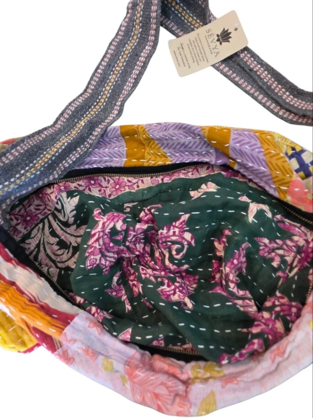 Sevya Handmade Patchwork Kantha Crossbody Bag Boho Artisan Fair Trade